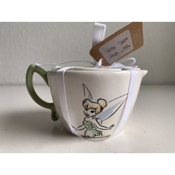 Set Of 4 Rae Dunn Disney Green Tinkerbell Measuring Cups Ceramic With Handle NEW - Picture 1 of 8